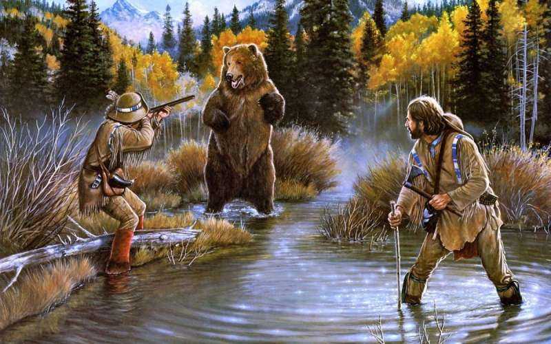 Картина медведь и охотник