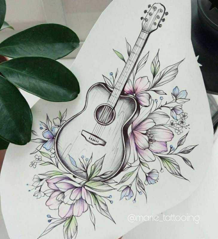 Гитара с розами карандашом