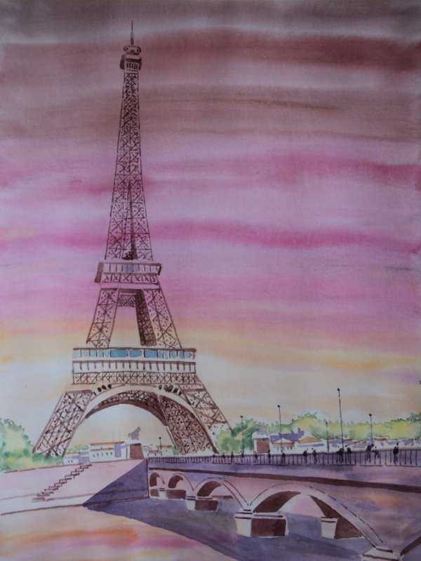 Эйфелева башня в Париже акварелью зарисовка