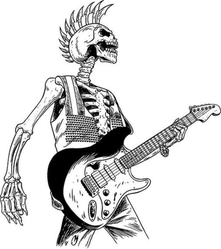 Скелет с электрогитарой