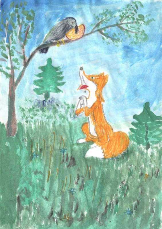 Иллюстрация по басне ворона и лисица