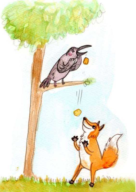 Иллюстрация к басне ворона и лисица