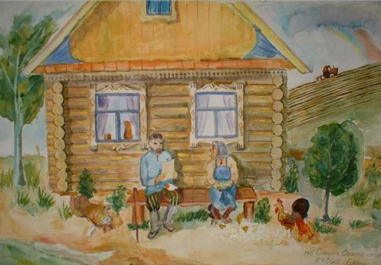 Детские рисунки деревенский дом