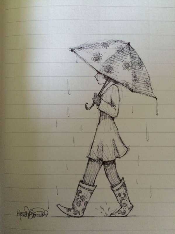 Девочка с зонтиком карандашом