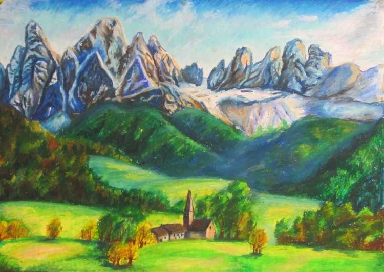 Пейзаж гор рисунок для первого класса
