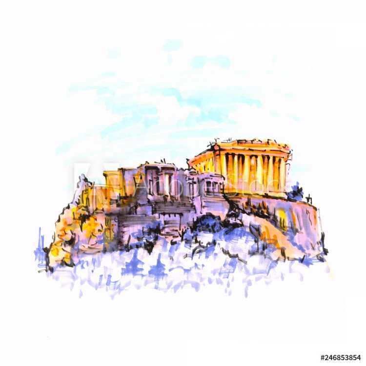 Греческий пейзаж Акрополь маркерами