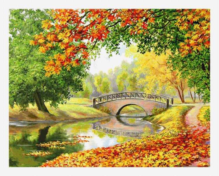 Пейзаж на тему осень с мостом