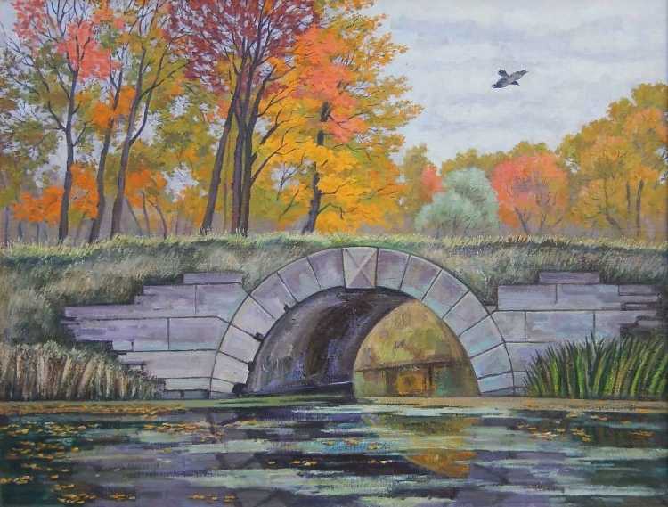 Осенний пейзаж с мостом