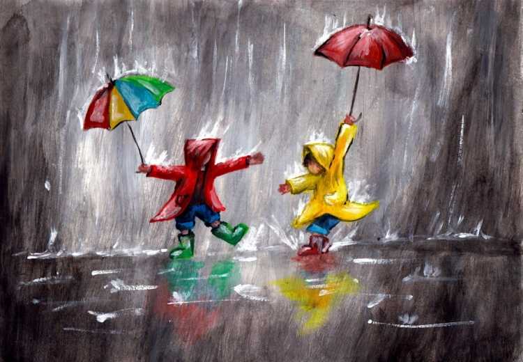 Дети под дождем в живописи