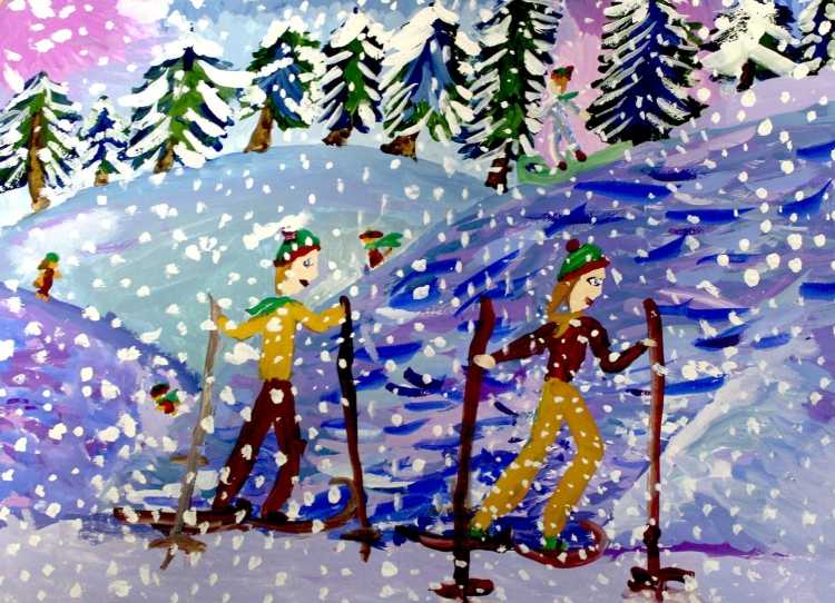 Рисунок на тему прогулка на лыжах