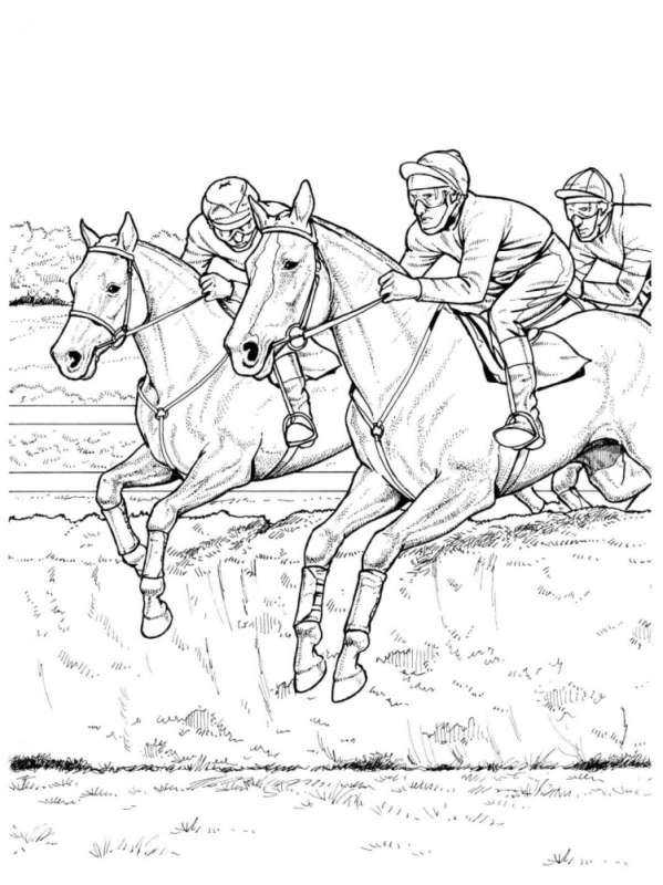 Раскраска скачки на лошадях