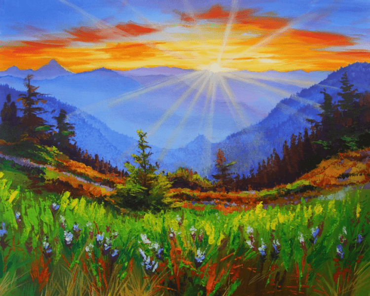 Картина рассвет в горах