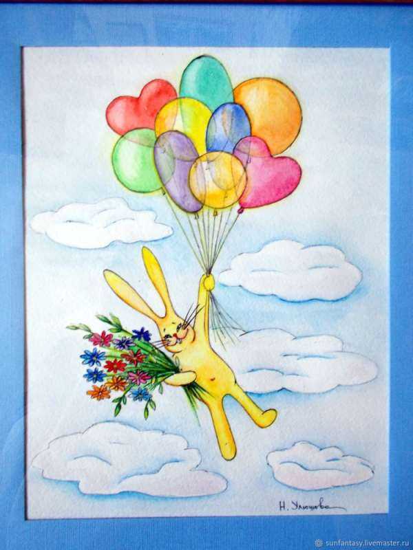 Картина маслом зайчики с воздушными шарами