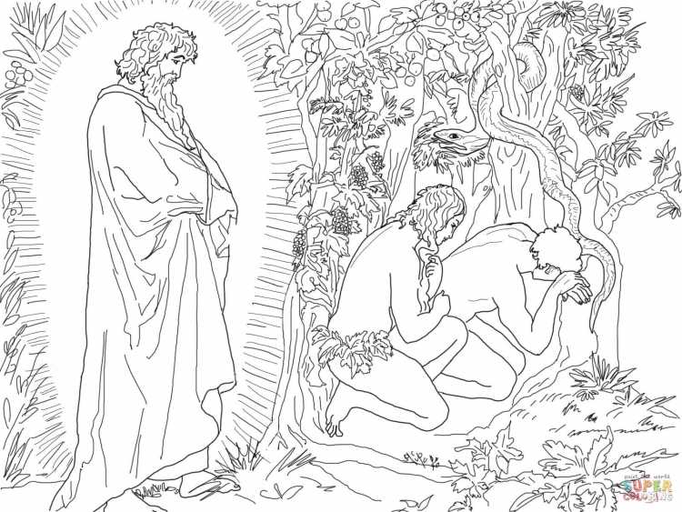 Раскраска изгнание Адама и Евы из рая