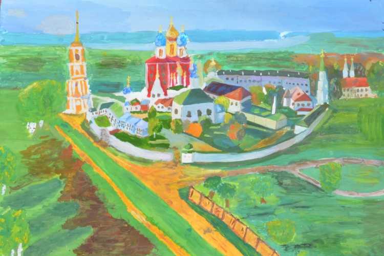 Рисование храма Рязанского Кремля