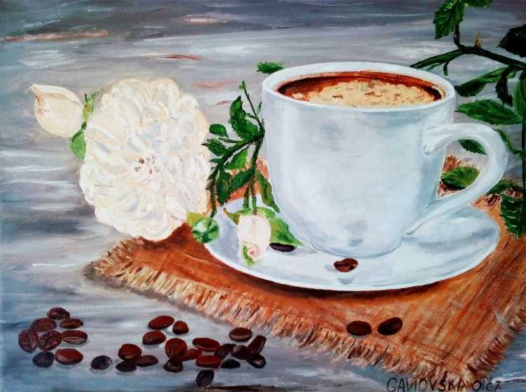 Картины цветы и кофе