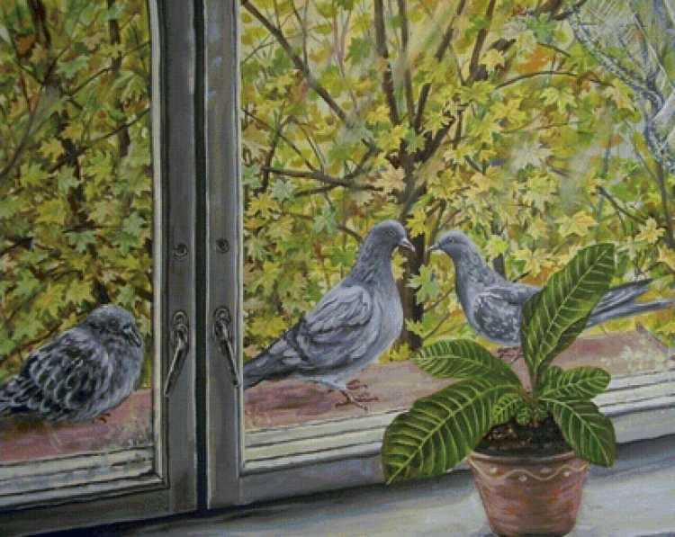 Птицы за окном в саду