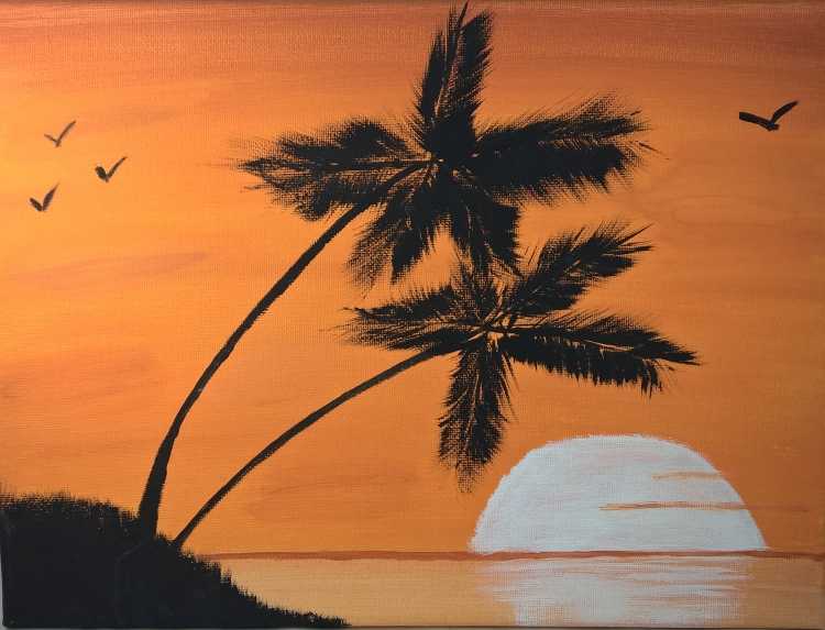 Правополушарное рисование море пальмы