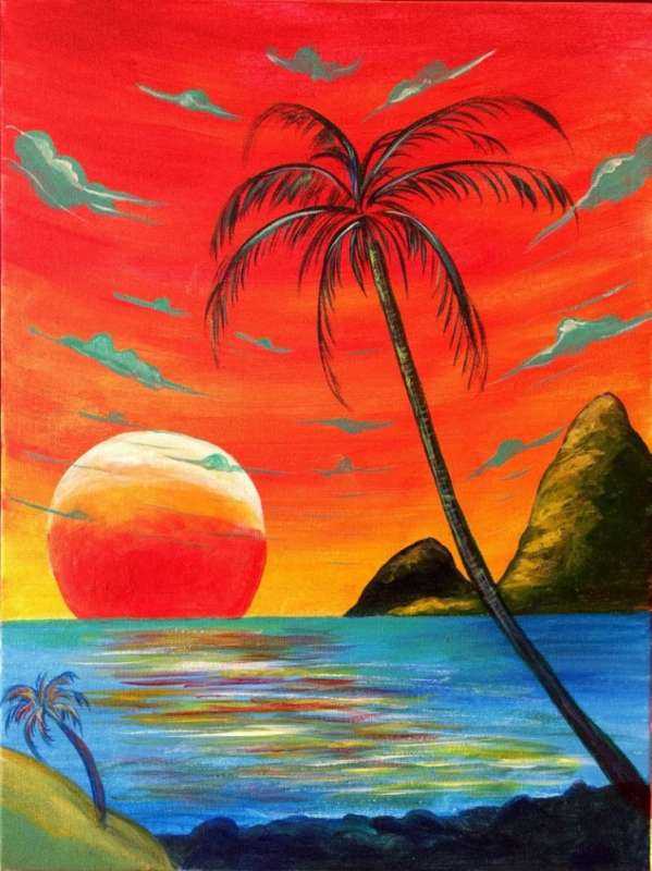 Правополушарное рисование пальмы на закате