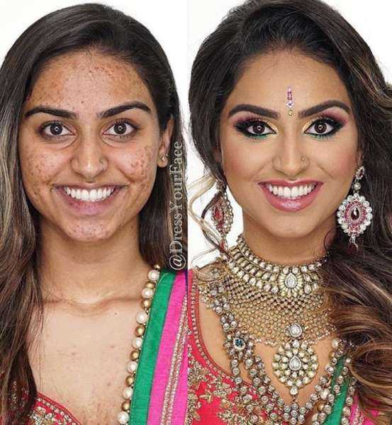 Индианка до и после макияжа