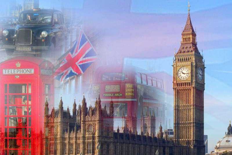 Великобритания Лондон Биг-Бен и флаг Великобритании