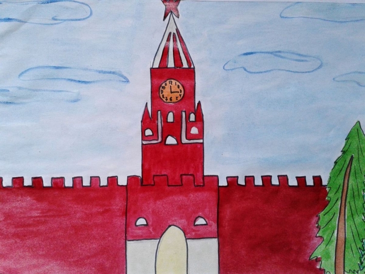Спасская башня Кремля рисунок для детей