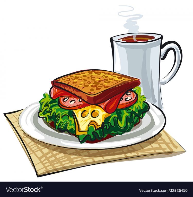 Сендвич и чай нарисовано