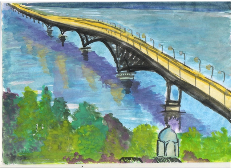 Мост через Волгу Тольятти детский рисунок