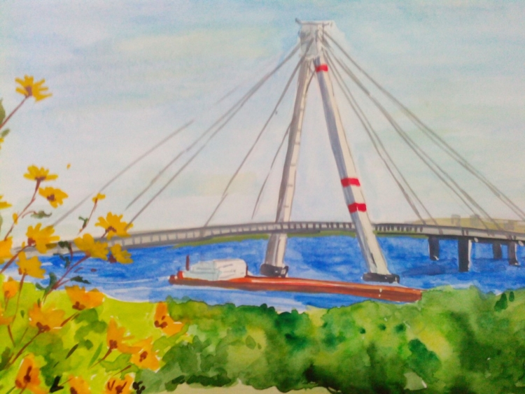 Октябрьский мост Череповец рисунок