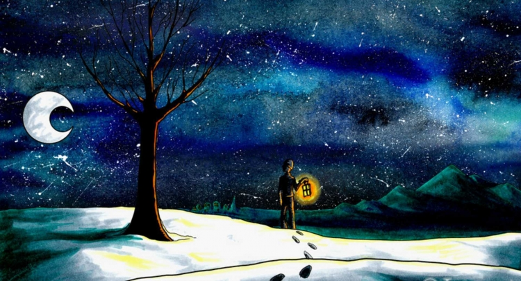 Звездная ночь зима арт