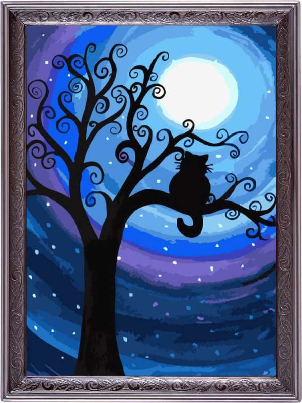 Кот на дереве и Луна