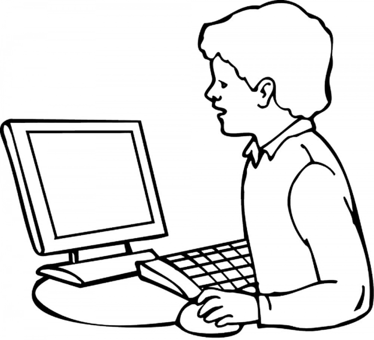 Мальчик за компьютером раскраска