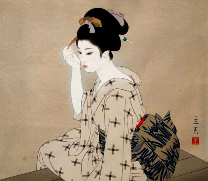 Японская гравюра гейша портрет